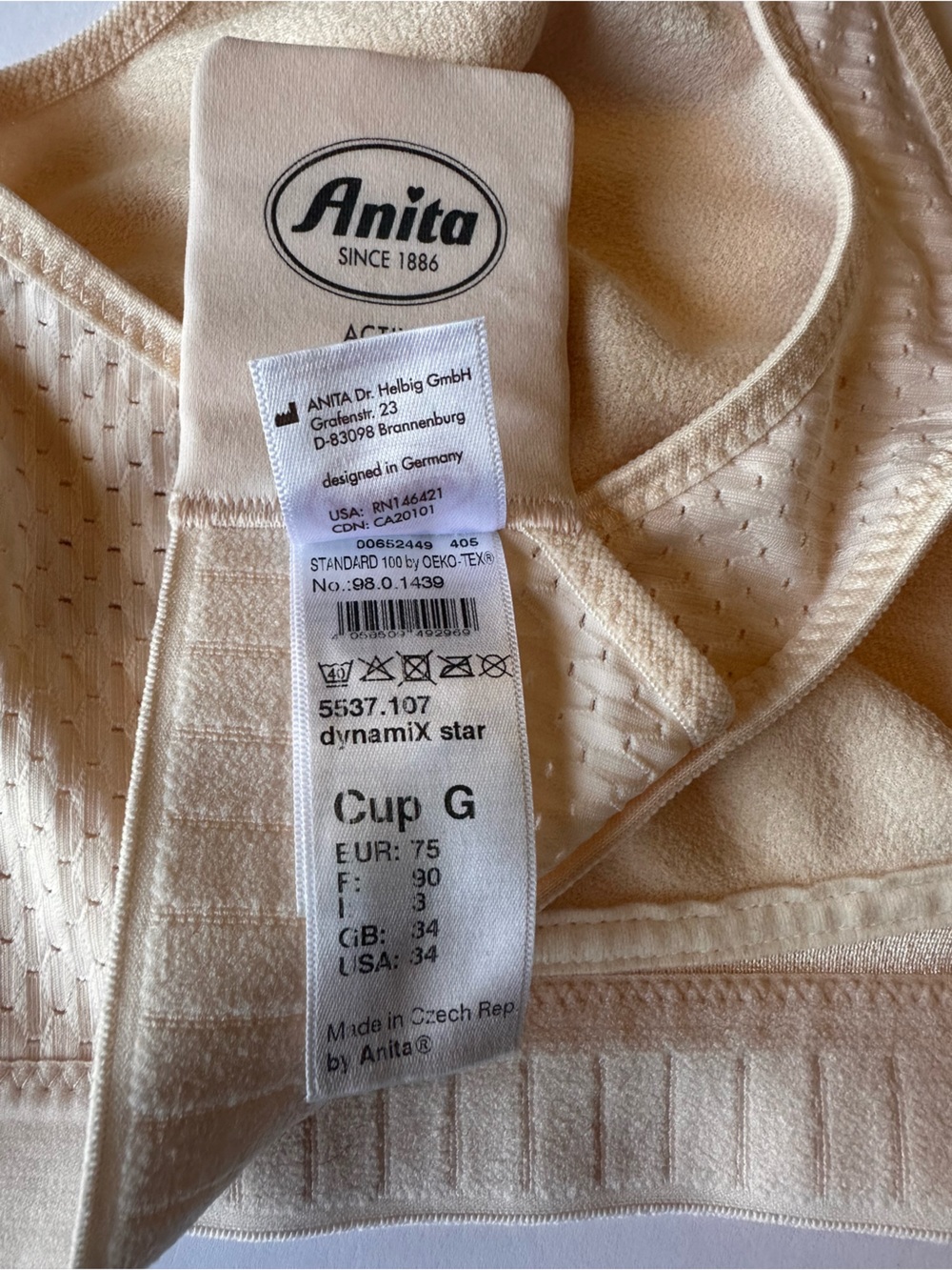 Anita Active DynamiX Star Sports Bra 34G Nude Desert 5537 High Impact Racerback - Picture 5 of 5